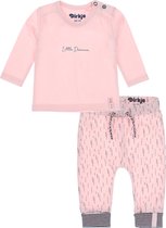 Dirkje Bio Basic SET(2delig) Roze broek print, shirt - Maat 80