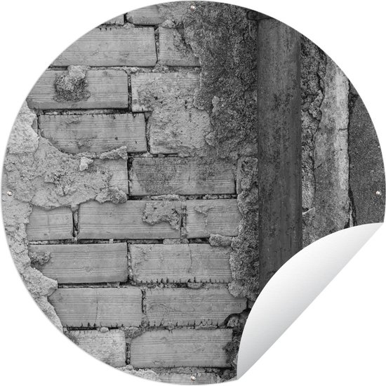 Tuincirkel Afbrokkelende gepleisterde muur - 60x60 cm - Ronde Tuinposter - Buiten