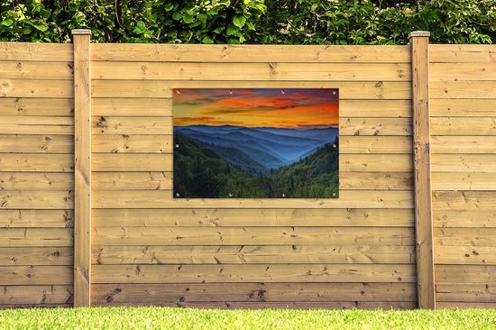 Ciel coloré au-dessus d'un paysage verdoyant dans le parc national des Great Smoky Mountains en Amérique affiche de jardin 120x80 cm - Toile de jardin / Toile d'extérieur / Peintures pour l'extérieur (décoration de jardin)