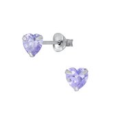 Joy|S - Zilveren hartje oorbellen - 5 mm zirkonia - lavendel