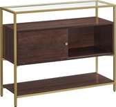 Nancy's Oviedo Dressoir - Keukenkast - Opbergkast - Schuifdeur - Bijzettafel - Gehard Glas - Bewerkt Hout - Bruin - Goud - 100 x 35 x 80 cm