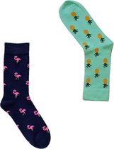 Binkie Socks Box | 2 paar Sokken Heren maat 43- 46 |Flamingo Ananas Sokken | Maat 43-46