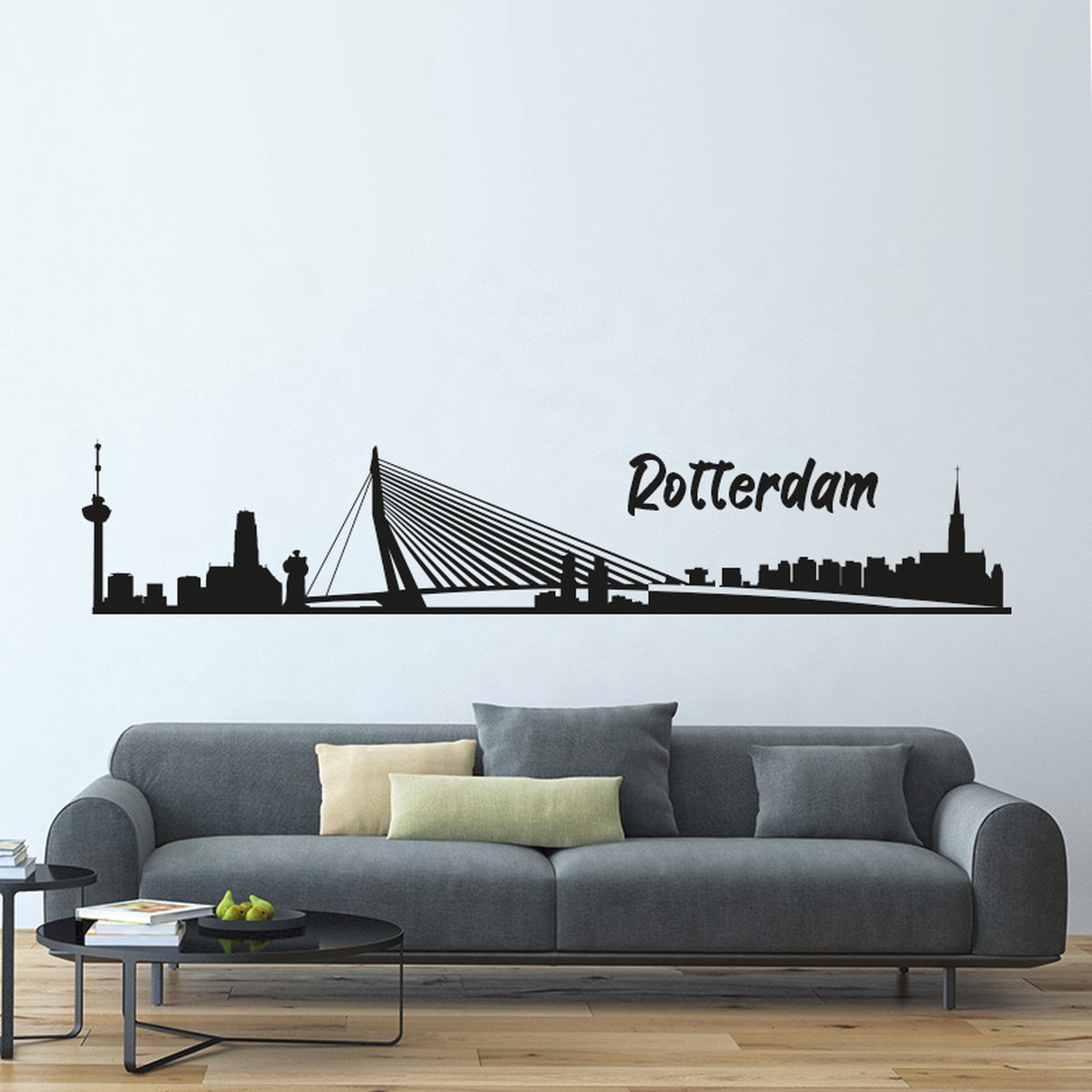 Muursticker rotterdam skyline | wanddecoratie woonkamer muurdecoratie zwart