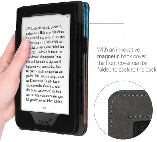 kwmobile e-reader hoesje geschikt voor Tolino Page 2 hoes - E reader flip case van kunstleer - Ereader cover met stand - Sterrenstelsel en Boom design in blauw / grijs / zwart van kwmobile — afbeelding 4