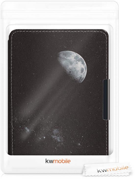 kwmobile e-reader hoesje geschikt voor Amazon Kindle Paperwhite hoes - E reader flip case met magnetische sluiting - Ereader cover - Maan design in lichtgrijs / zwart van kwmobile — afbeelding 5