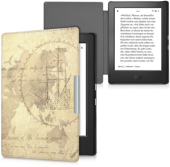 kwmobile e-reader hoesje geschikt voor Kobo Aura H2O Edition 1 hoes - E reader flip case met magnetische sluiting - Ereader cover - Vintage Travel design in bruin / lichtbruin van Merkloos — afbeelding 5