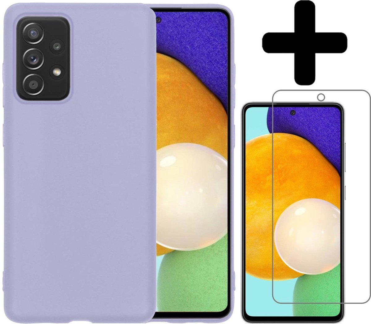 Hoesje - Met Screenprotector - Geschikt voor Samsung Galaxy A52 - Sterk & Shockproof - Back Cover - Siliconen Case - Telefoon Hoes - Telefoonhoesjes - Lila