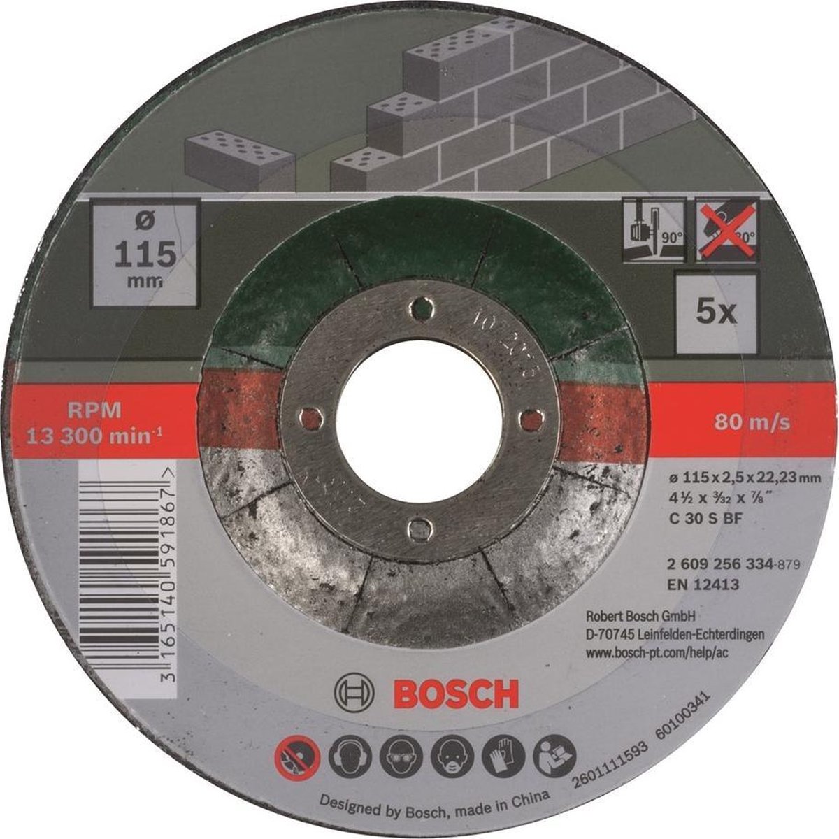 Bosch slijpschijven set - Voor steen - 115 x 2,5 mm - gebogen - 5 stuks - Bosch