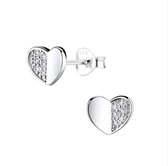 Zilveren oorbellen | Oorstekers | Zilveren oorstekers, hart met cubic zirkonia kristallen