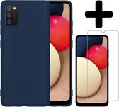 Samsung A02s Hoesje Met Screenprotector - Samsung Galaxy A02s Case Cover - Siliconen Samsung A02s Hoes Met Screenprotector - Donker Blauw
