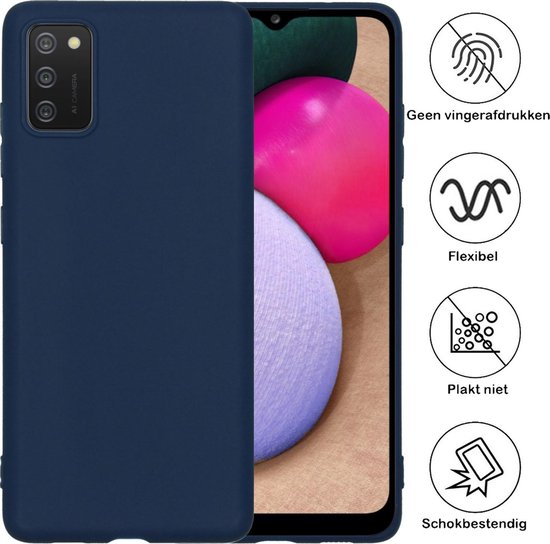 Samsung en Siliconen Blauw foncé pour Samsung A02s avec 2x protecteurs d'écran - Housse en silicone pour Samsung Galaxy A02s avec 2x protecteurs d'écran - Blauw foncé