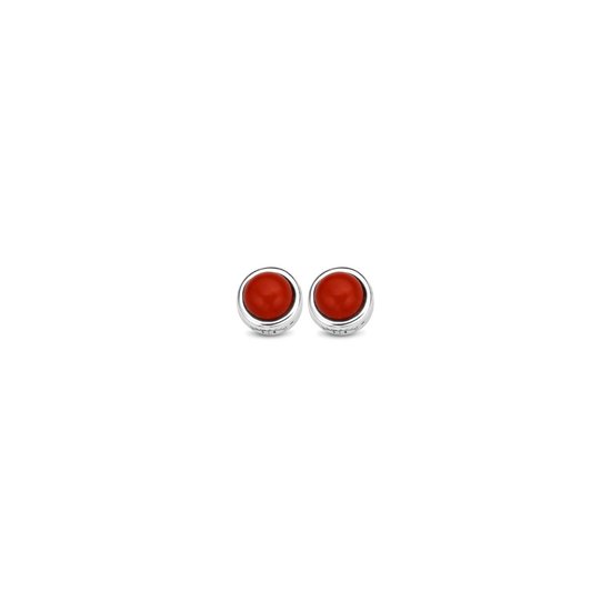 Symbols 9SY-0009 Zilveren Oorknopjes - Dames - Rode Natuursteen - 4 mm - Zilver