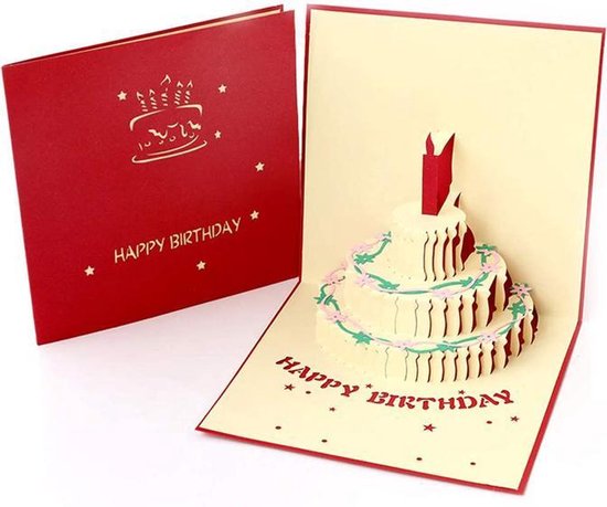 Verjaardagskaarten met envelop - Wenskaarten verjaardag - Rood - Happy Birthday - 3D pop up kaarten taart - kinderen - cadeau - verjaardagskaart