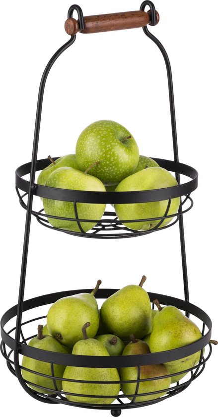 APS-Germany® Fruitschaal - Etagere 2 Laags - Fruitmand Metaal - Schaal Decoratie - voor Fruit / Groente / Snacks / Brood - RVS - 48x26x26 cm