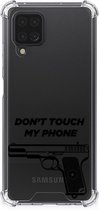 Cover Case Geschikt voor Samsung Galaxy A12 Telefoonhoesje met doorzichtige rand Pistol Don't Touch My Phone