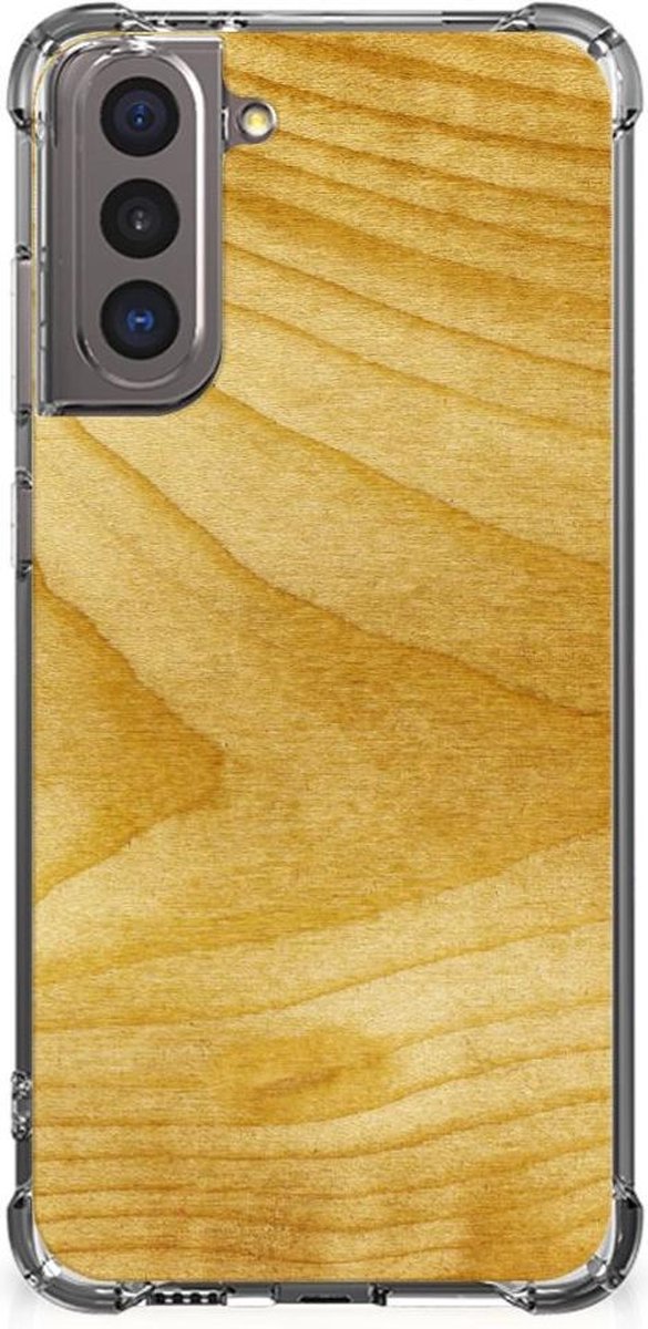 Samsung Galaxy S21 Stevig Telefoonhoesje Licht Hout