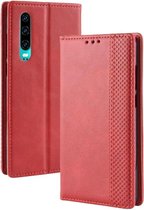 Magnetische gesp Retro Crazy Horse-textuur Horizontale lederen flip-hoes voor Huawei P30, met houder & kaartsleuven en fotolijst (rood)