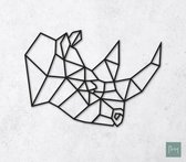 Laserfabrique Wanddecoratie - Geometrische Neushoorn - Medium - Zwart - Geometrische dieren en vormen - Houten dieren - Muurdecoratie - Line art - Wall art