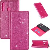 Voor Huawei P Smart + 2019 Ultradunne Glitter Magnetische Horizontale Flip Leren Case met Houder & Kaartsleuven (Rose Rood)