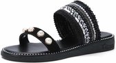 Lichtgewicht antislip slijtvaste parel geweven lichtgewicht sandalen voor dames (kleur: zwart maat: 39)