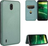 Voor Nokia C2 Carbon Fiber Texture Magnetische Horizontale Flip TPU + PC + PU Leather Case met Card Slot (Groen)