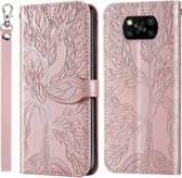 Voor Geschikt voor Xiaomi Poco X3 Life of Tree Embossing Pattern Horizontale Flip Leather Case met houder & kaartsleuf & portemonnee & fotolijst & Lanyard (Rose Gold)