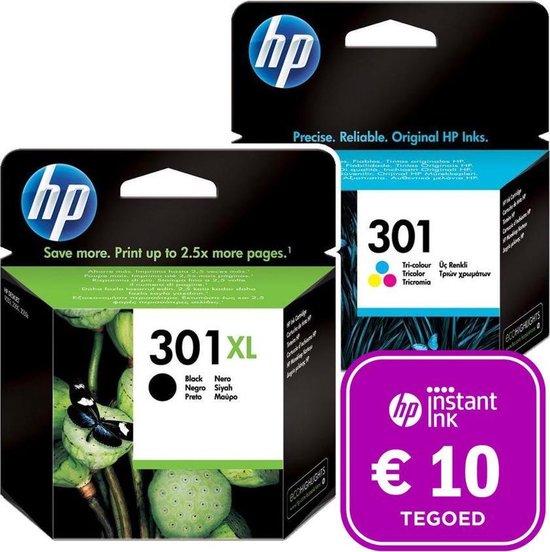 HP 301 - Inktcartridge 301XL Zwart & 301 Kleur + Instant Ink tegoed