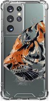 Anti Shock Bumper Case Samsung Galaxy S21 Ultra Smartphone hoesje met doorzichtige rand Tiger