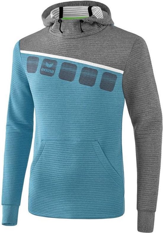 Erima Teamline 5-C Sweatshirt met Capuchon Oriental Blue Melange-Grijs Melange-Wit Maat L