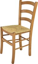 Tommychairs - Chaise modèle Venice. Très approprié pour la cuisine, la salle à manger, mais aussi pour la restauration. Structure en bois, couleur chêne, passepoil de siège en paille