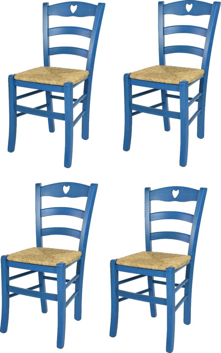 Tommychairs Cuore - Eetkamerstoelen - Set van 4 - Blauw - Rotan & Hout