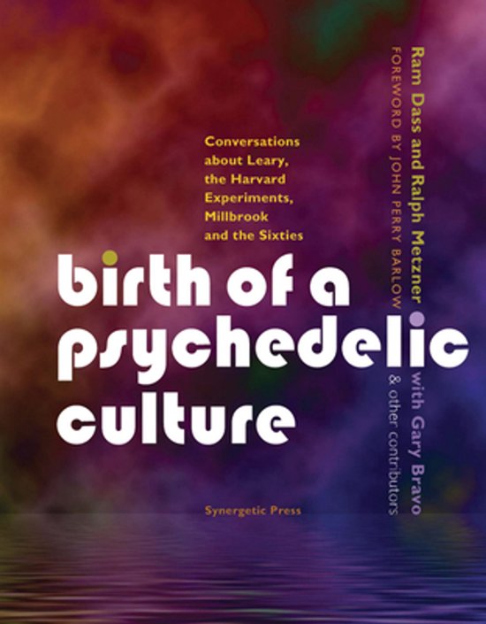 Boekomslag 'Birth of a psychedelic culture' met paarse, gele en rode achtergrond. Tekst: 'birth of a psychedelic culture'.