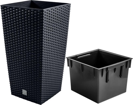 Prosperplast Bloempot Sand - antraciet - kunststof - D30 x H52 cm | Leen Bakker