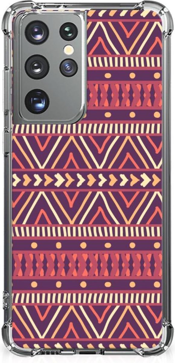 Samsung Galaxy S21 Ultra Doorzichtige Silicone Hoesje Aztec Paars