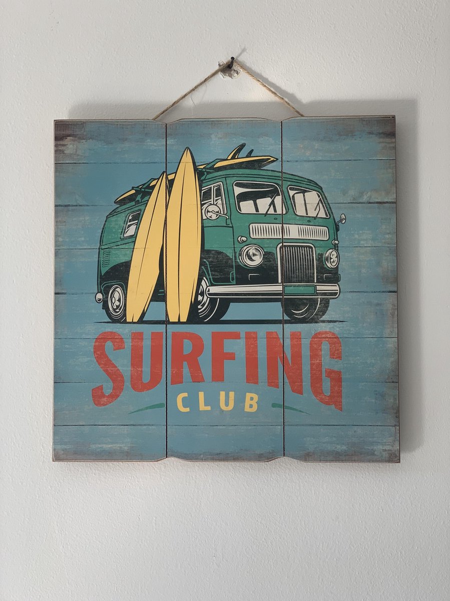 Houten wandbord "Surfing Club" blauw