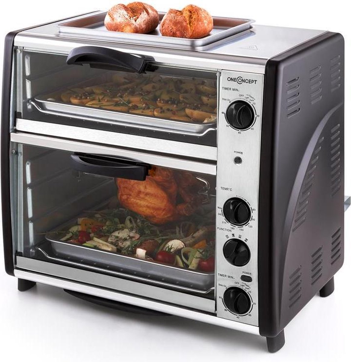 Klarstein Oven All-You-Can-Eat Dubbele Grill - 42L 2350W - Mini-Oven Bakoven met Draaispit - voor Keuken - Thermostaat Grillplaat Roosters - 2 Bakcompartimenten BBQ-Functie - Tafeloven thumbnail 4