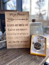 Cadeaupakket Mijn Peter (eikenhout) - Superblij met een Peter zoals jij! + waterwijnglas zwart  - oom -  peetoom - verjaardag