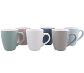 Koffiekopjes set van 6 - 15cl - Pastel - Aardewerk - Roze - Donker Blauw - Licht Blauw - Wit - Grijs - Groen