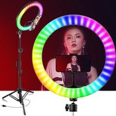S&L RGB ringlamp tiktok lamp met telefoonhouder met statief (verstelbaar) incl telefoonhouder 26 cm/10 inch -210 cm hoog - USB - TikTok - flitser - Ring lamp - Ringlamp telefoon - Vlog - Make-up light - Studiolamp Instagram Facebook - kerstcadeau