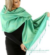 Mint Groene Sjaal Dames Cashmere Zijde Select Deal Omslagdoek Pashmina Groen Paisley Patroon