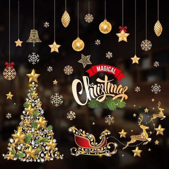 Integreren Zeep Cyclopen Raamsticker kerst - Decoratie kerstmis - Sticker Kerst - Kerst goud slee  -... | bol.com
