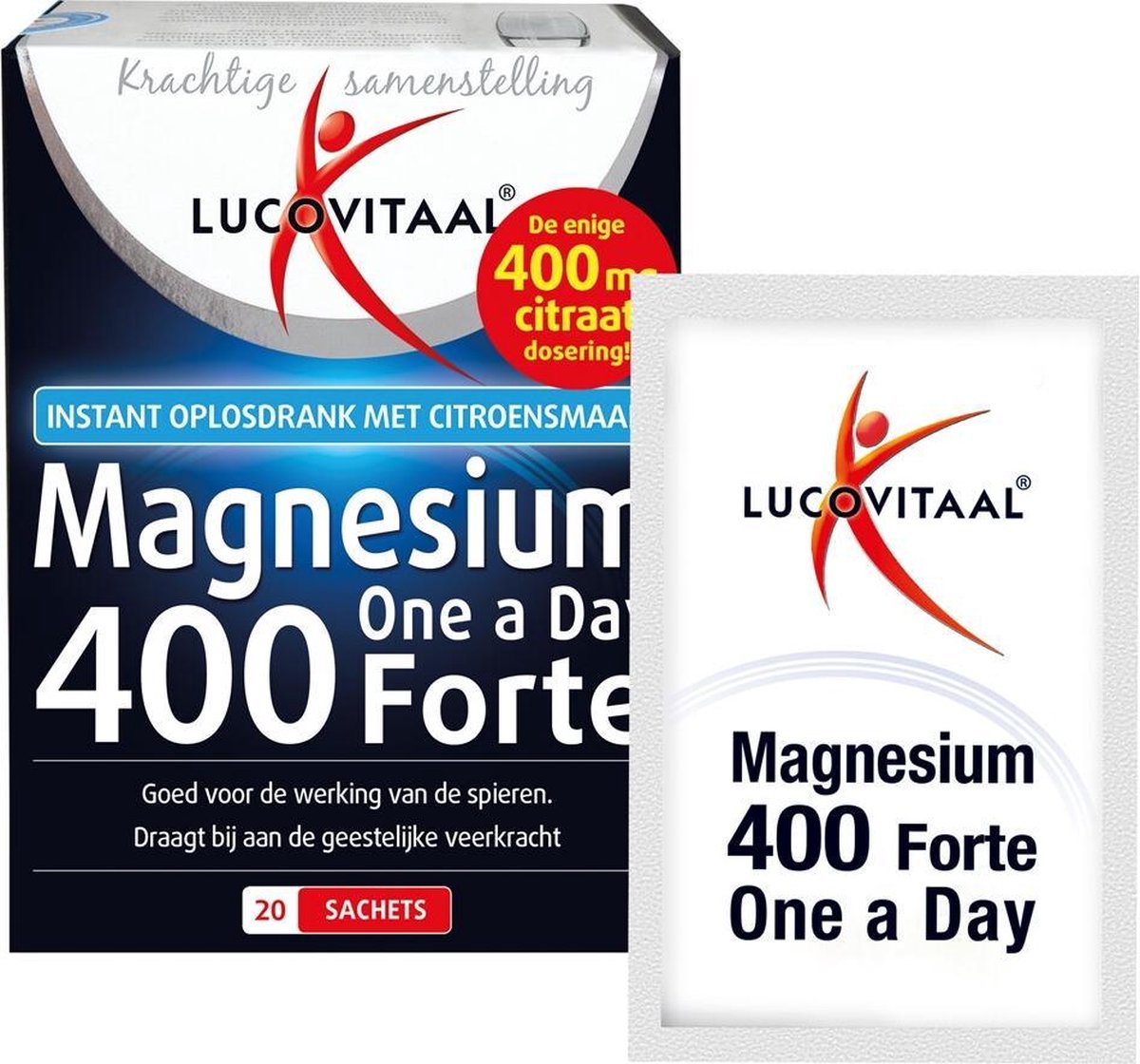 tweeling bereiken recorder Lucovitaal Magnesium One a Day 400 Forte Voedingssupplement - 20 Sachets |  bol.com