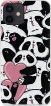 ADEL Siliconen Back Cover Softcase Hoesje Geschikt voor iPhone 12 Mini - Panda Hartjes