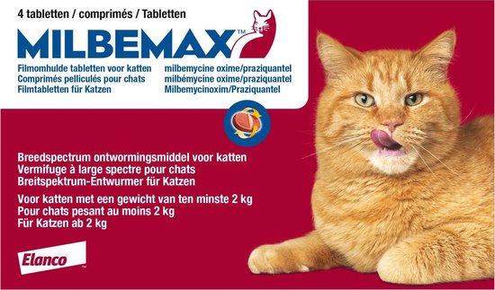 Elanco Milbemax Kat 2 Tot 12kg - Anti wormenmiddel - Rund 4 tab 2 Tot 12 Kg