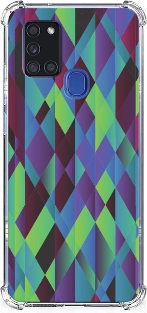 Back Cover voor Samsung Galaxy A21s Shockproof Case Abstract Green Blue