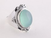 Bewerkte zilveren ring met aqua chalcedoon - maat 17.5