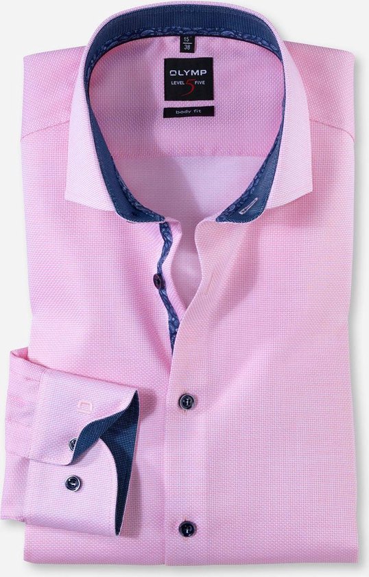 OLYMP Level 5 Body Fit overhemd - roze structuur (contrast) - boordmaat 38