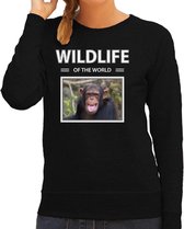 Dieren foto sweater Chimpansee aap - zwart - dames - wildlife of the world - cadeau trui Apen liefhebber M