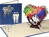 Popcards popupkaarten – Trouwkaart 2 mannen onder prachtige regenboog bloemenboog in hartvorm – Homoseksueel bruidspaar – Homo gay huwelijkskaart Homohuwelijk Geregistreerd partner