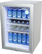 Gastro-Cool KW65 - Mini koelkast met glazen deur 62 Liter - Zilver/Zilver/Wit 204401